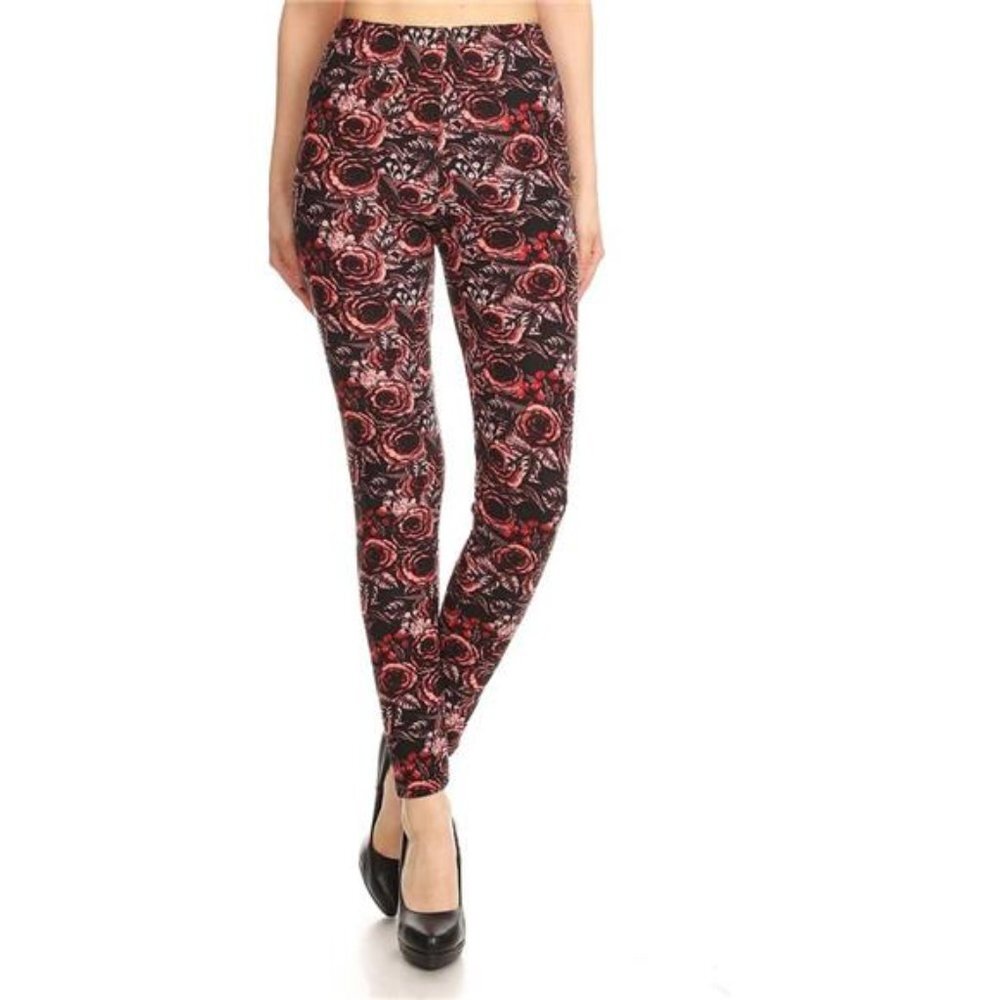 Multicolor Boho Rose‎ Floral Printed Leggings Tights High Waisted  Leggings - Picture 2 of 4